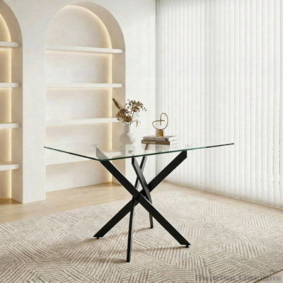 Table de salle à manger rectangulaire, table de salle à manger en verre de 47,24 po, table de cuisine moderne pour la maison, salle à manger