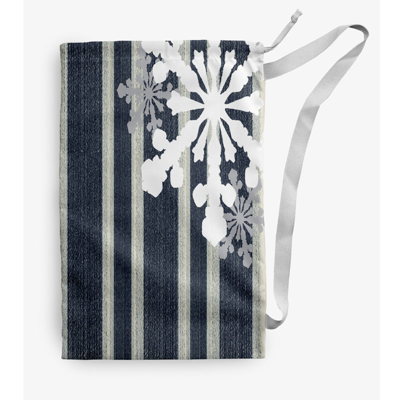 Sac à linge d'hiver Snow Flake on Stripes, Petit (H 29 po x l 18 po), Bleu