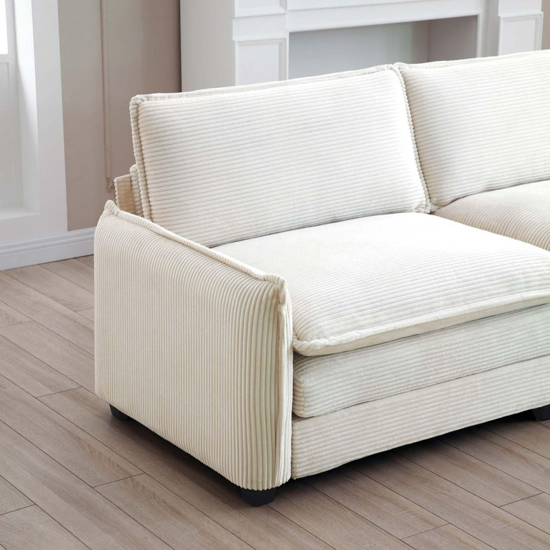 3-Seater Sectional Sofa, Beige Corduroy