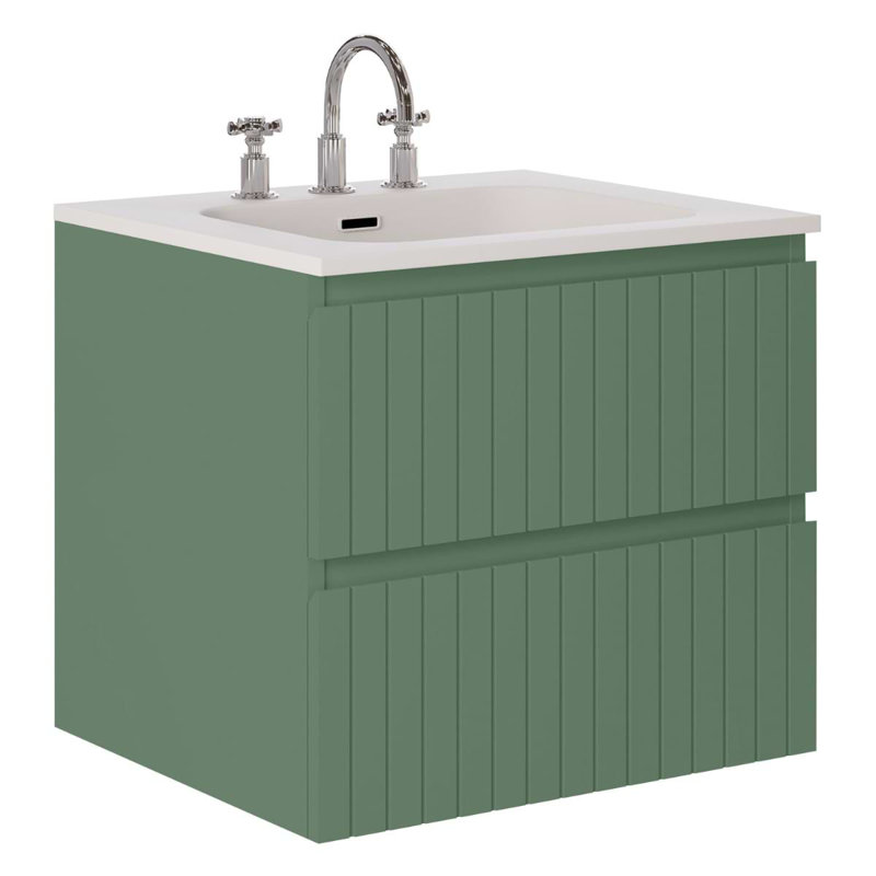 Meuble-lavabo simple flottant cannelé Adden, Vert forêt, L 24 po