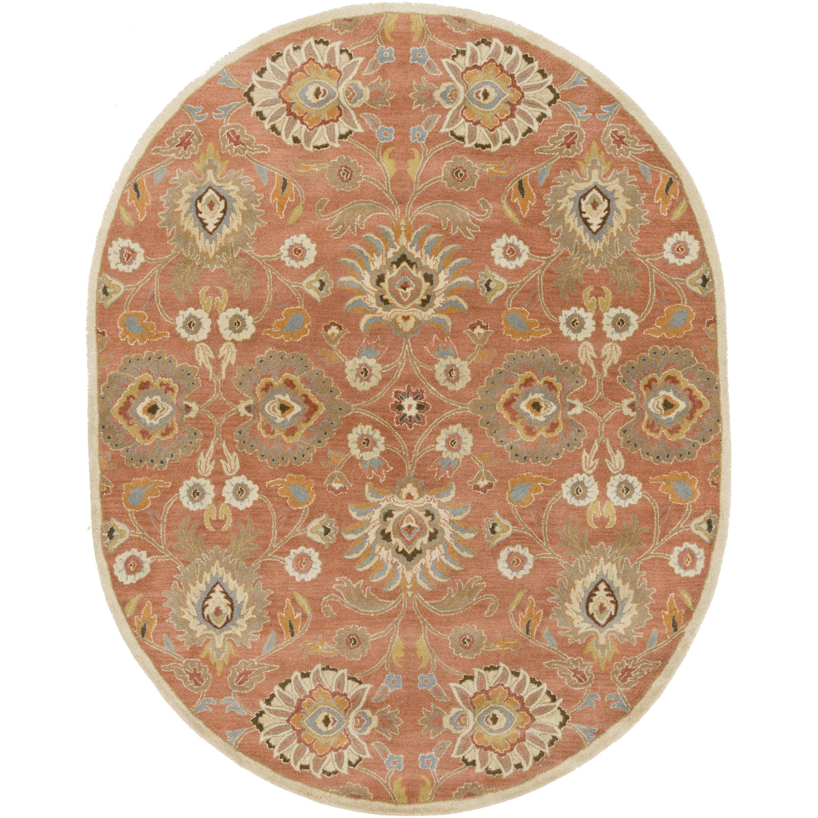 Arden Burnt Orange Hand-Tufted Wool Floral Rug, Oval 6' x 9'