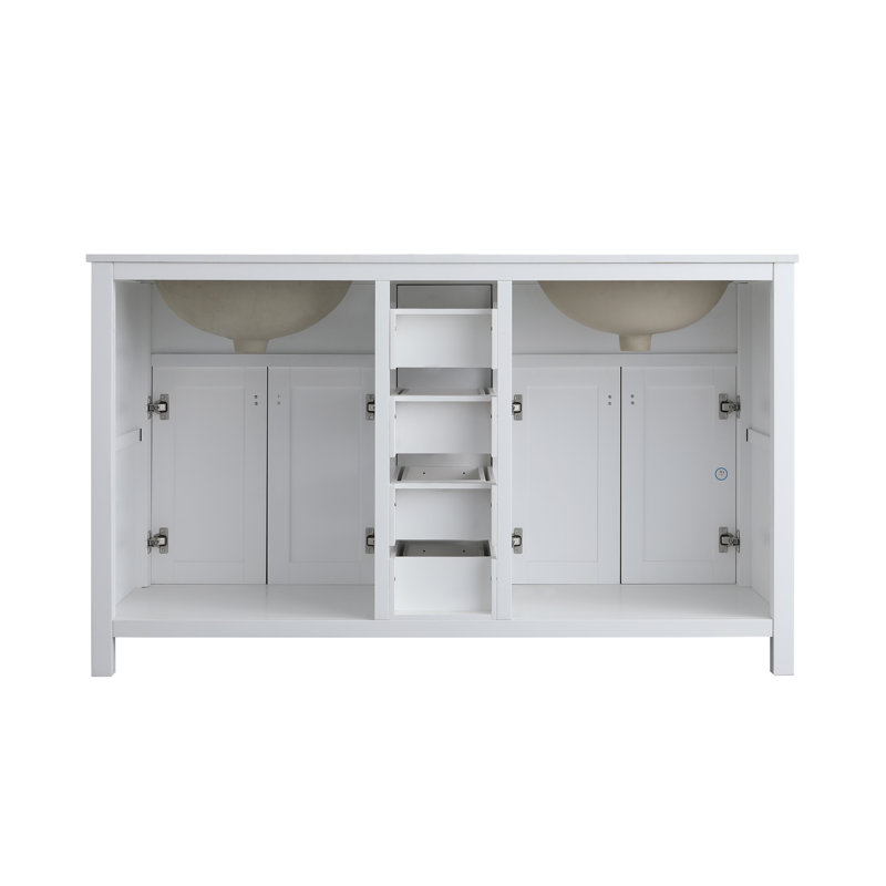 61'' Double Bathroom Vanity Base Only, Pearl White