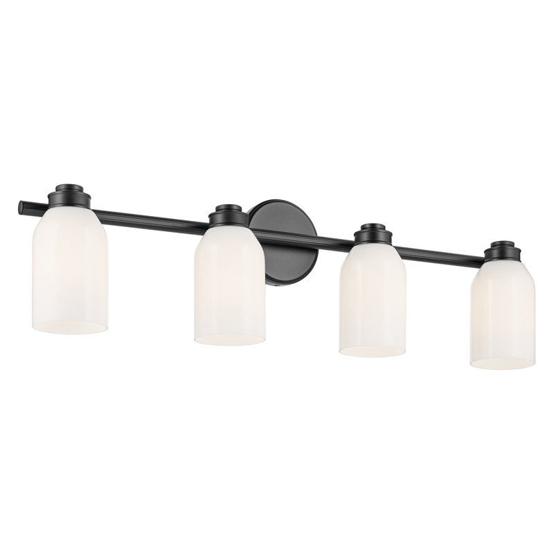 31" 4-Light Vanity Light with White Opal Glass, Satin Black