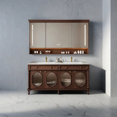 French retro-style luxury stone bathroom cabinet