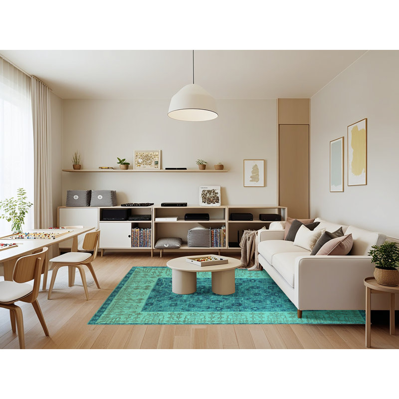 Tapis bleu / bleu sarcelle, Rectangle 7 pi x 9 pi
