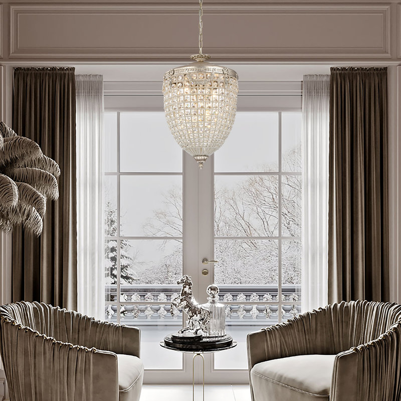 Silver Crystal 27" Tiered Chandelier Pendant Light