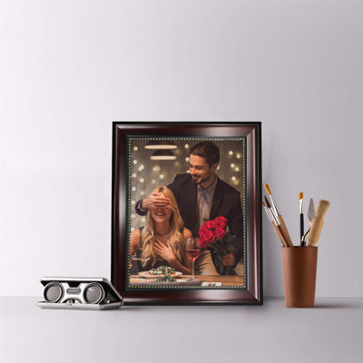 8X10 Picture Frame For Tabletop Display And Wall Mounting Wooden 2 Pieces Mahogany With Beaded Collage