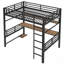 Metal Loft Bed Frame With Storage Shelf And LED Light, Space-Saving And Durable Iron Mesh Design