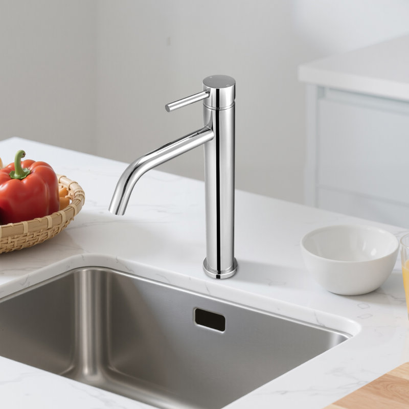 Single Handle Sink Faucet, Chrome-Plated Silver Faucet Kitchen Sink, 1 or 3 Hole Kitchen Water Faucets with Push-Button Drain, Suitable for Bathroom, RV, Bar, Public Restroom, High Arc Faucets