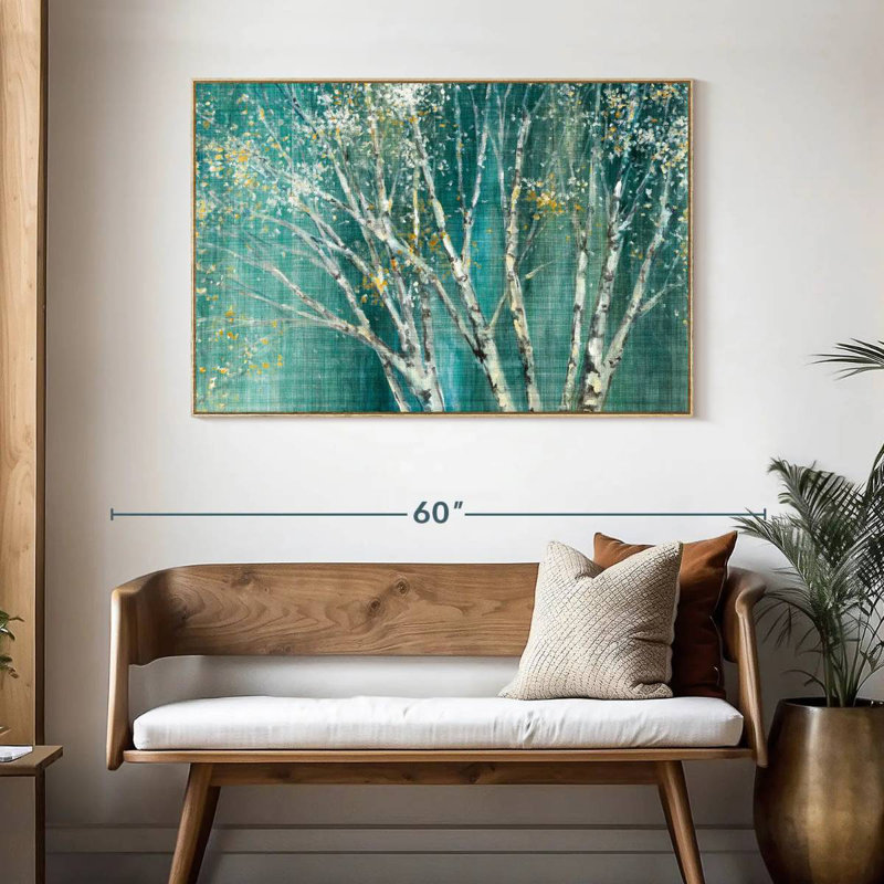 Bouleau bleu I, 46 po x 31 po, Cadre flottant en bois naturel