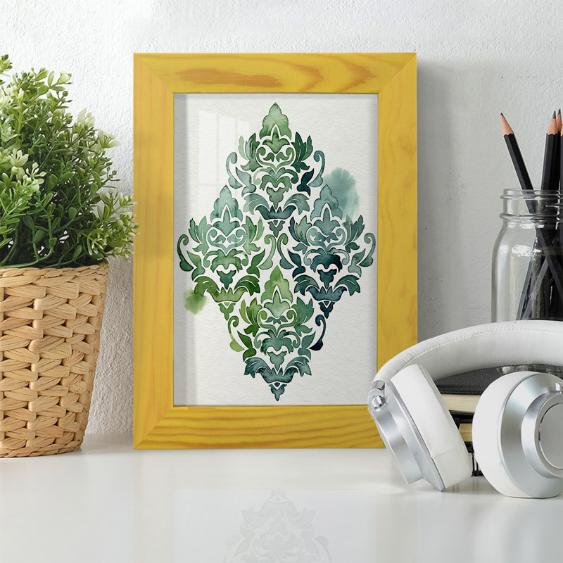 Motif algue et azule II - impression encadrée avec verre, L 4 po x H 6 po x P 1 po, Cadre jaune
