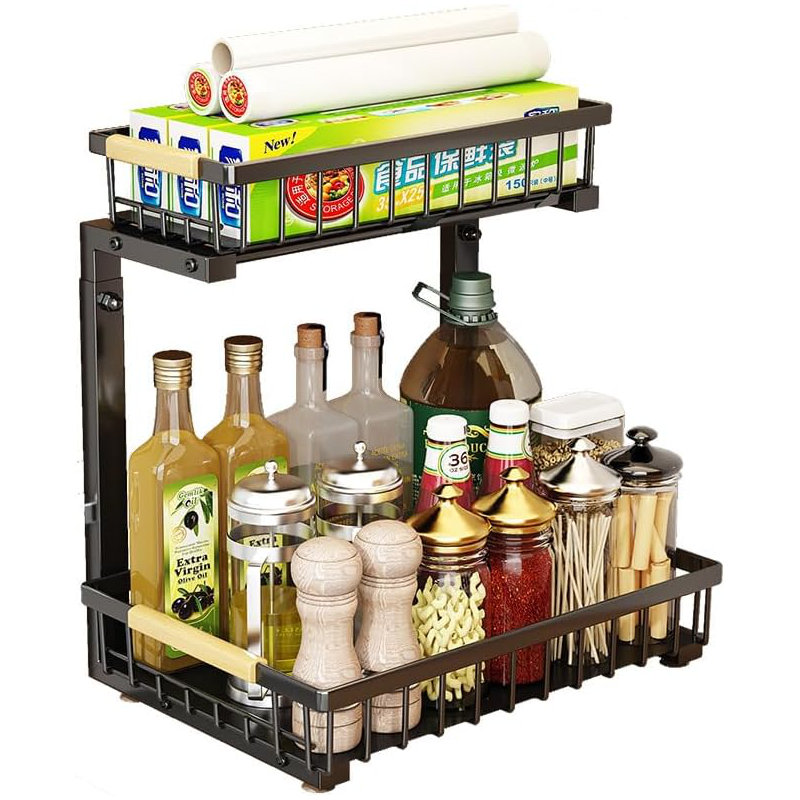Under Sink Organizer,Pull Out Cabinet Organizer 2 Tier Slide Out Sink Shelf, Carbon Steel Under Sink Storage For Kitchen Bathroom Cabinet
