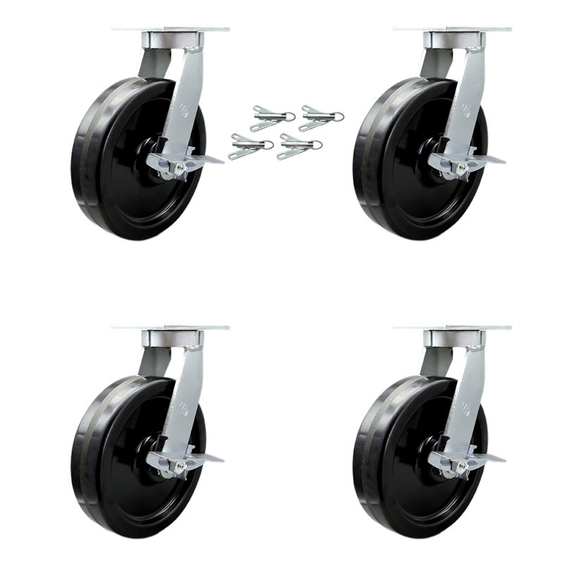 Ensemble de roulettes robustes avec roues et freins pivotants et verrous pivotants 4