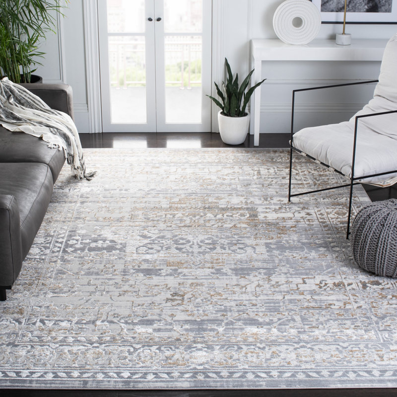 Amilie Oriental Gray/Gold Area Rug, Rectangle 4'5" x 6'5"