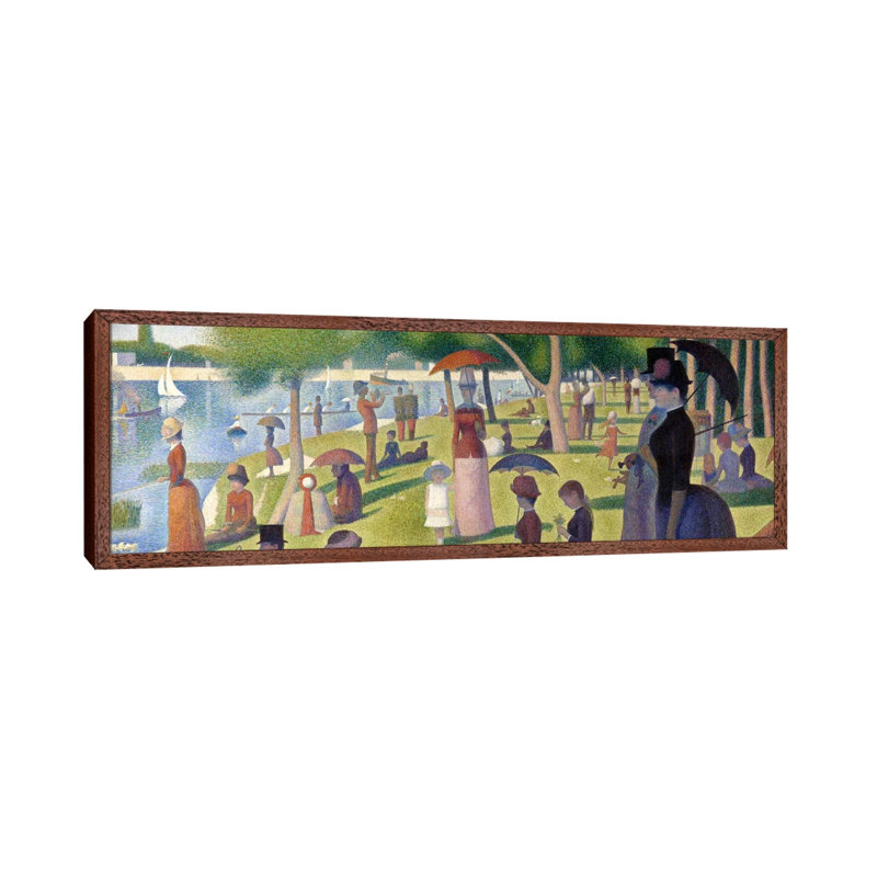 Sunday Afternoon On The Island Of La Grande Jatte by Georges Seurat - Floater Frame Panoramic Painting on Canvas, Brown