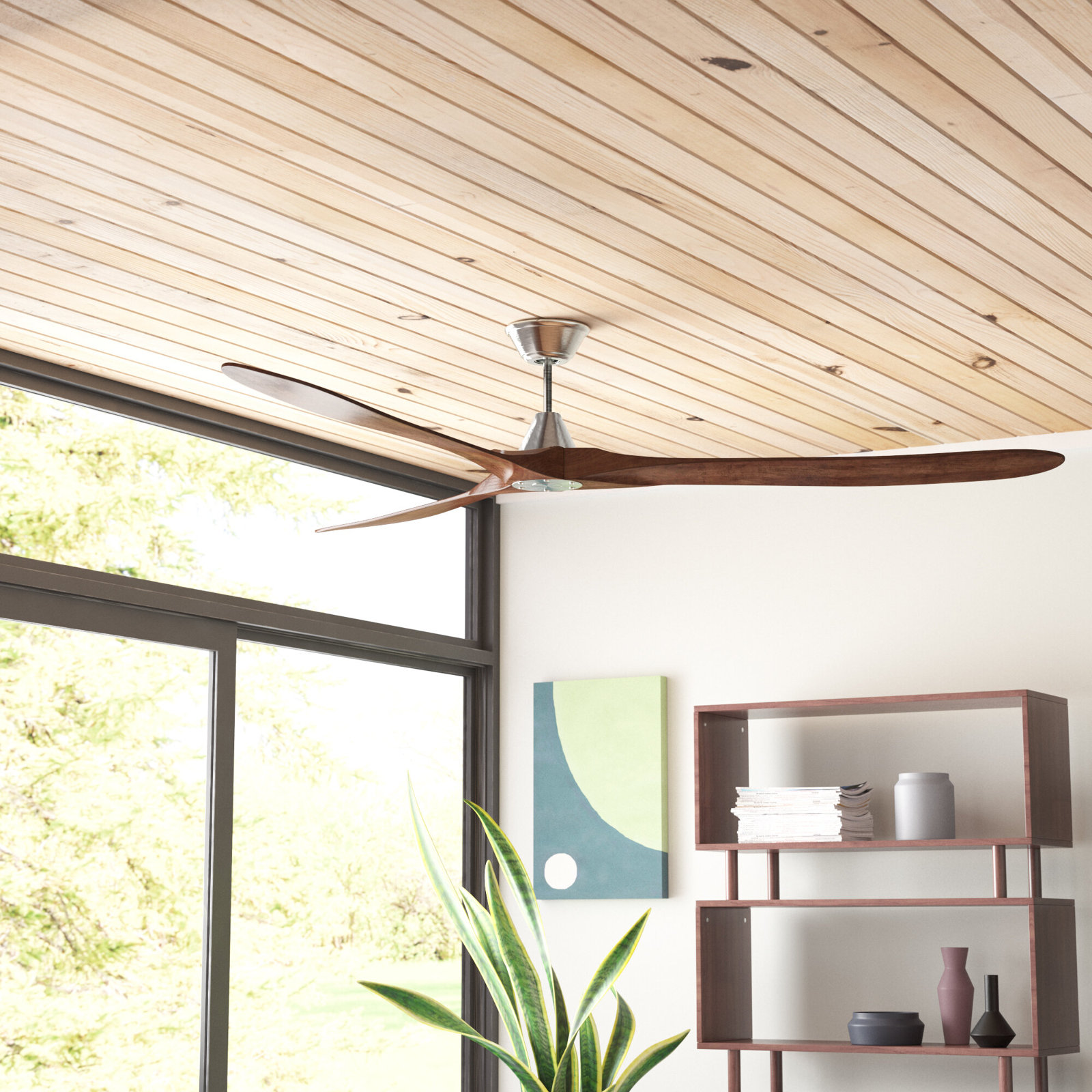 Obsidian 3 Blade Ceiling Fan, Brushed Steel with Koa Blades, 88 inches