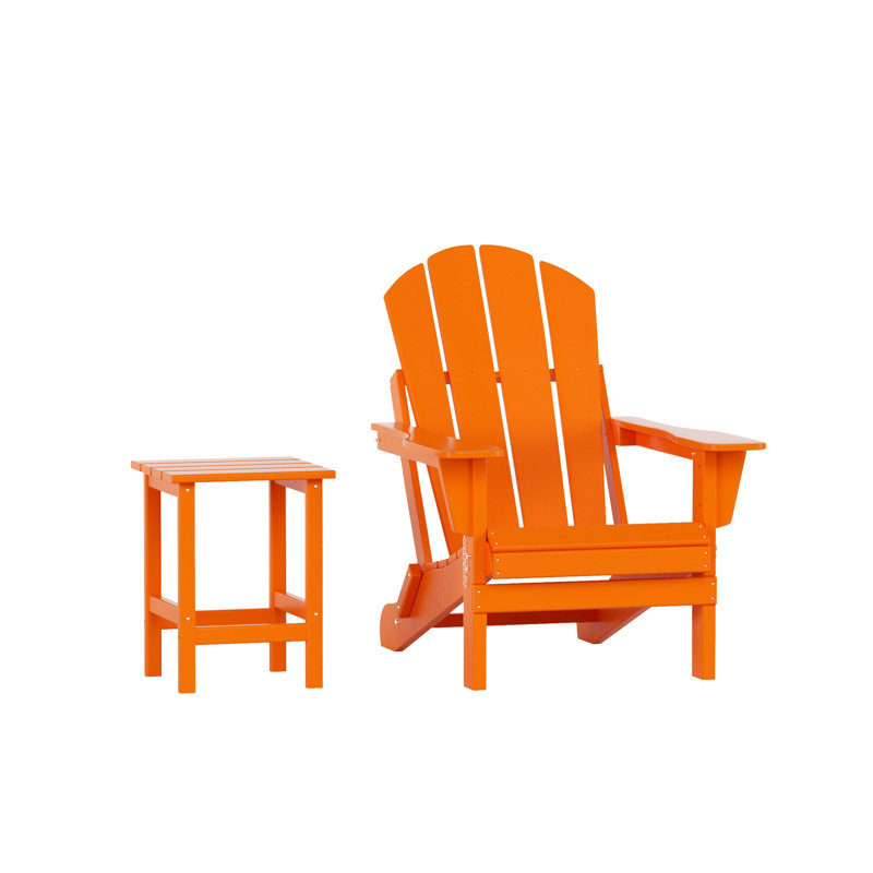 Laguna Foldable Outdoor Adirondack Chair With Table, Orange