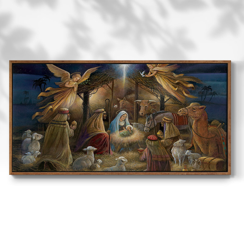 Nativité - Toile tendue avec châssis tendue, prête à être accrochée, H 21 po x l 41 po, Noyer