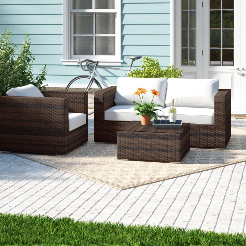 Melanie Wicker Fully Assembled 3 Person Seating Group with Cushions, Brown