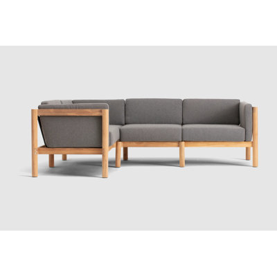 Haven Teak Outdoor Sectional With Sunbrella Cushions In Graystone