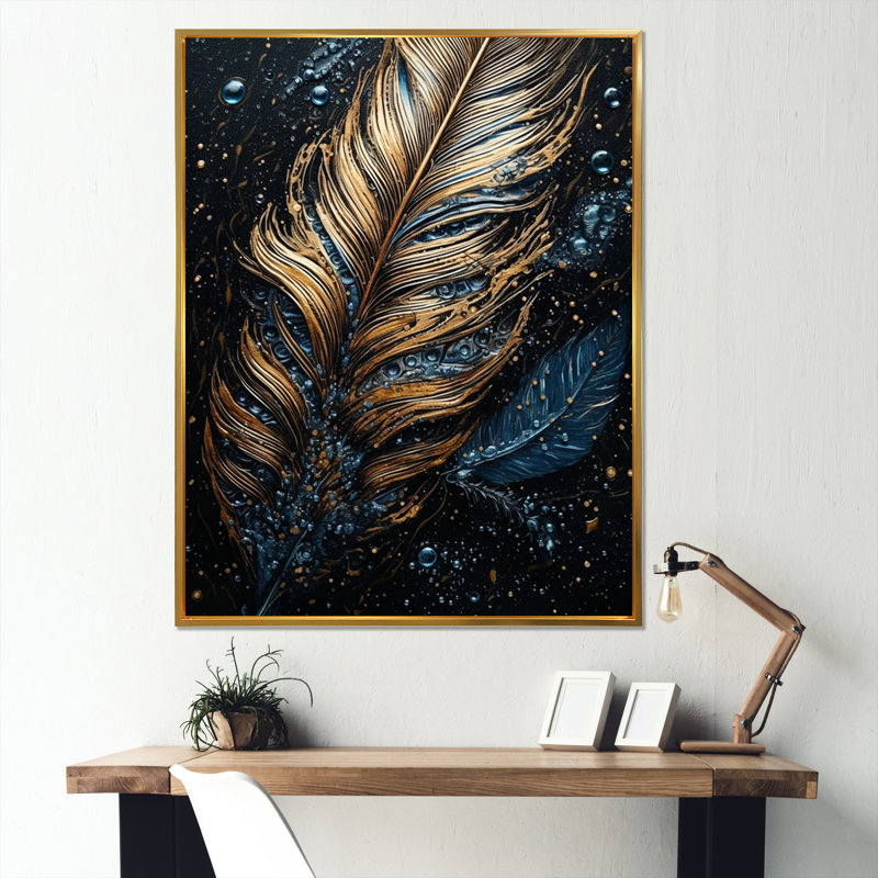 Restormel Gold Feather Glamour II sur impression sur toile, H 20 po x l 12 po x P 1 po, Cadre flottant doré