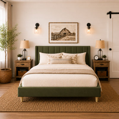 Eriksay Low Profile Upholstered Platform Bed with Wingback Headboard