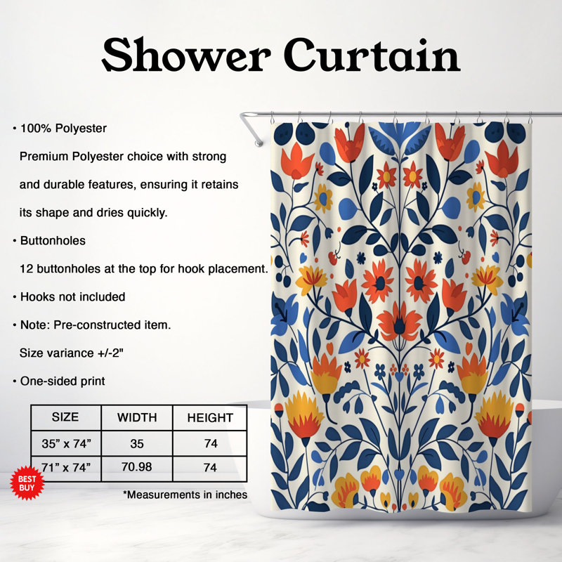Folk Botany - Premium Shower Curtain, 74"H x 71"W