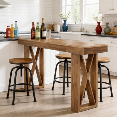 39.37'' Counter Height Pub Table With Wooden X-shaped  Frame