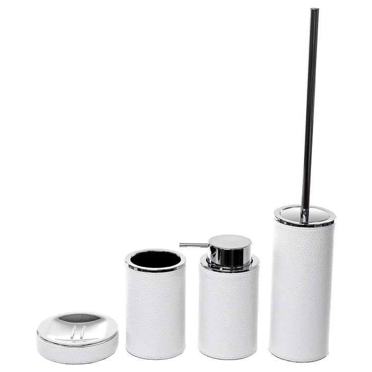 White Faux Leather 4-Piece Bathroom Accessory Set