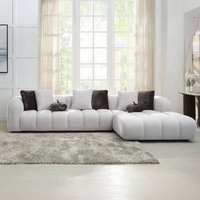 Canapé modulaire revêtu de lin avec 8 coussins en blanc ivoire