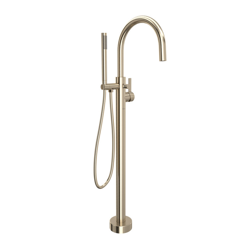 Tenerife Single Hole Floor Mount Tub Filler Trim, Satin Nickel