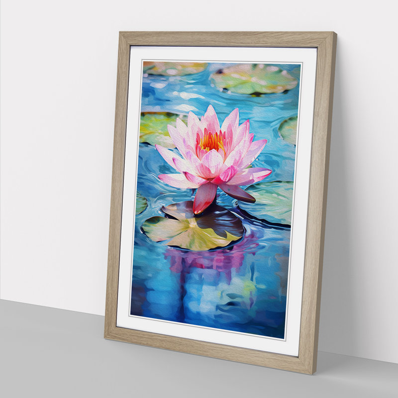 Water Lily Gestural No.2 - Single Picture Frame Print on Wood, Oak Framed, 46cm H x 34cm W