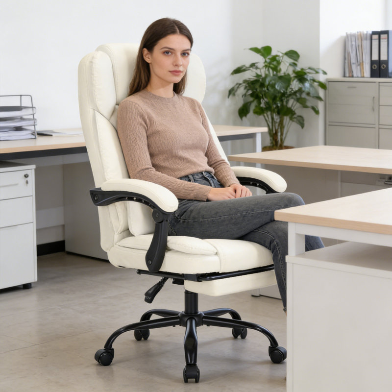 600lbs Big And Tall Pu Leather Executive Office Chair, Reclining Backrest Up To 155°, Spring Cushion Seat, Lumbar Support & Adjustable Armrests For Office Or Conference Room