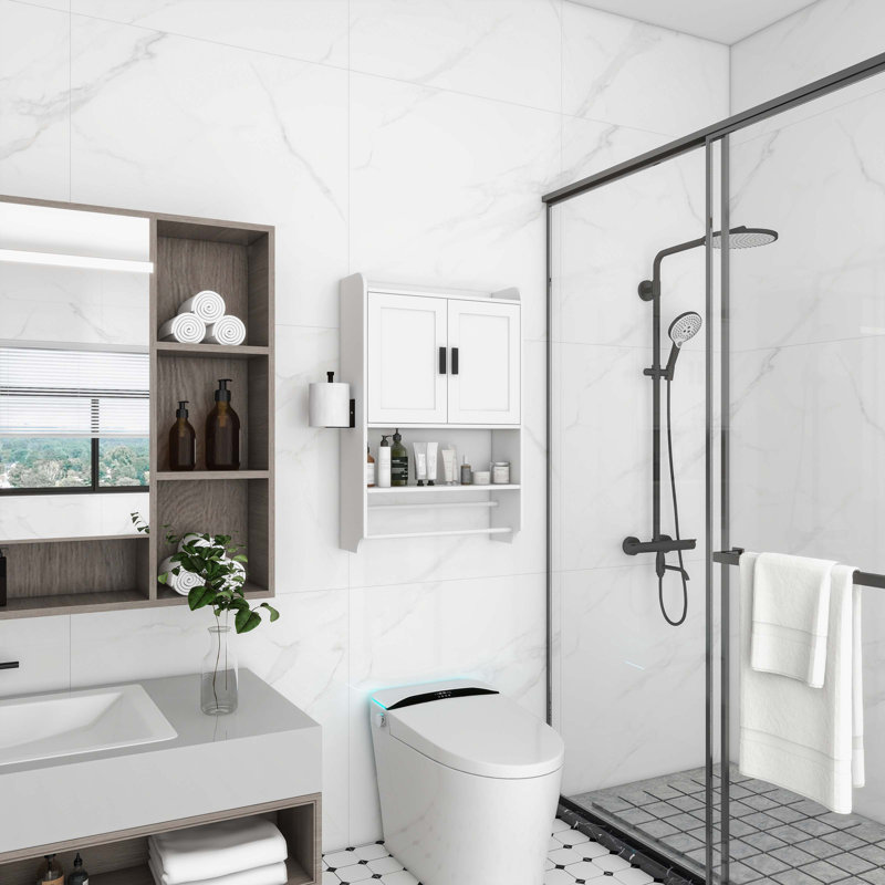 Armoire murale de salle de bain avec portes, Blanc