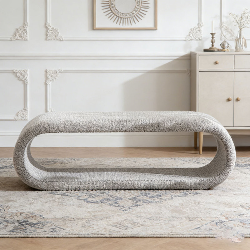 52.17"Wide Chenille Upholstered Bench, Light Brown