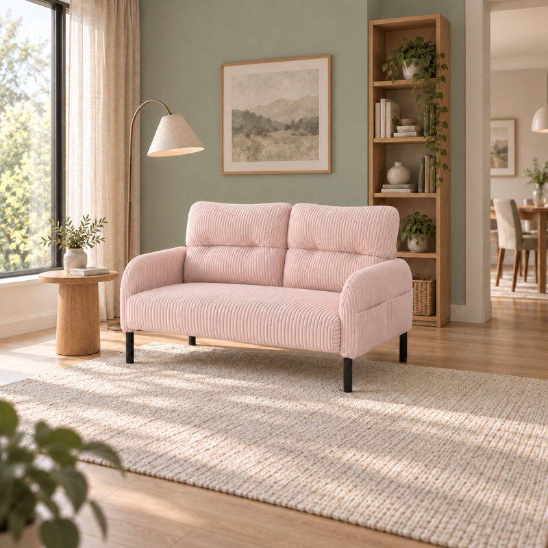 Causeuse en velours côtelé 47,24 po avec poches de rangement latérales, beige, Rose