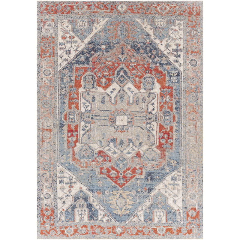 Tapis oriental brûlé orange intérieur / extérieur Enciso, Rectangle 5 pi 3 po x 7 pi