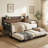 Twin Daybed with Pop Up Trundle, Storage Headboard and Charging Station, Strong Support, Walnut-656206421