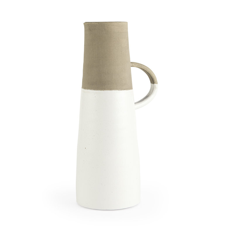 Ceramic / Porcelain Decorative Urns & Jars, 16.5" H x 7.8" W x 6.1" D, White/Beige