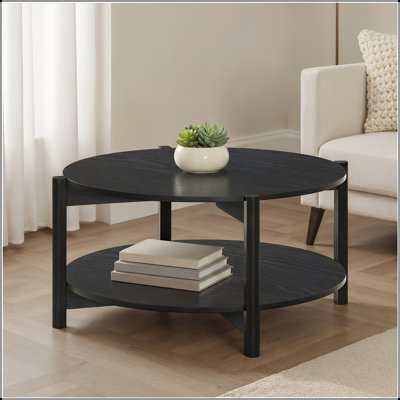 Transitional Style Round Coffee Table with Open Storage, Sleek Black Finish for Modern and Traditional Living Rooms