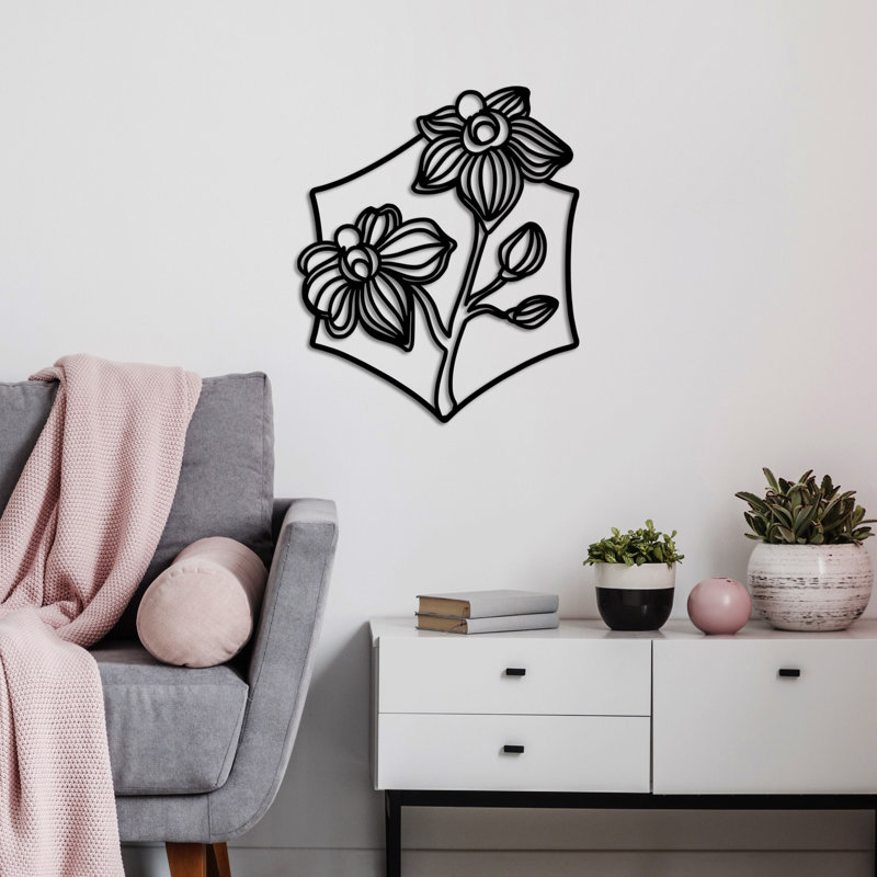 Accessoire mural élégant en métal, couleur noire, 27,6 po x 22,8 po | Fabrication 100% métal, épaisseur: 0,06 po | Conception murale facile à installer, parfaite pour la décoration intérieure et l'esthétique moderne