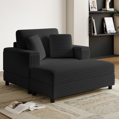 43" Oversized Chaise Lounge Sleeper Chair With Movable & Storage Ottoman,2-in-1 Deep Seat Corduroy Sleeper Sofa Bed For Living Room,bedroom by Latitude Run