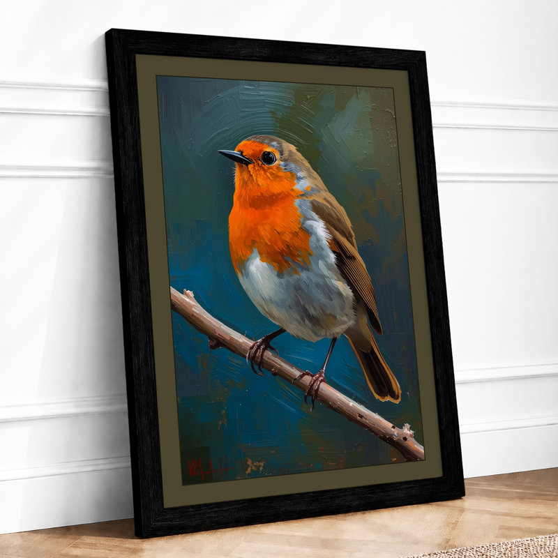 Robin On Branch Scandinavian - Print, A1 - 84.1 x 59.4 cm, Black