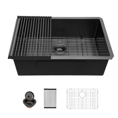 30'' L x 18" W Undermount Single Bowl Stainless Steel Kitchen Sink with Sink Grid and Basket Strainer