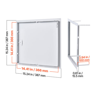 Panneau d'accès pour cloison sèche, porte d'accès en acier galvanisé 15,2 x 15,2 po, panneau de service articulé facile à installer avec loquet de tournevis, pour plomberie électrique au plafond, découpe blanche de 14,4 x 14,4 po