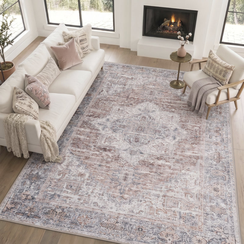 Tapis bleu Samiur Lyle, Gray Ivory Blush, Rectangulaire 3 pi x 5 pi