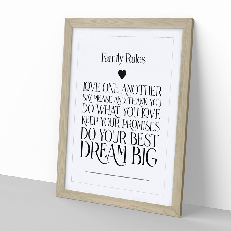 Family Rules V2 - Picture Frame Typography, 36cm H x 27cm W x 2cm D, Oak