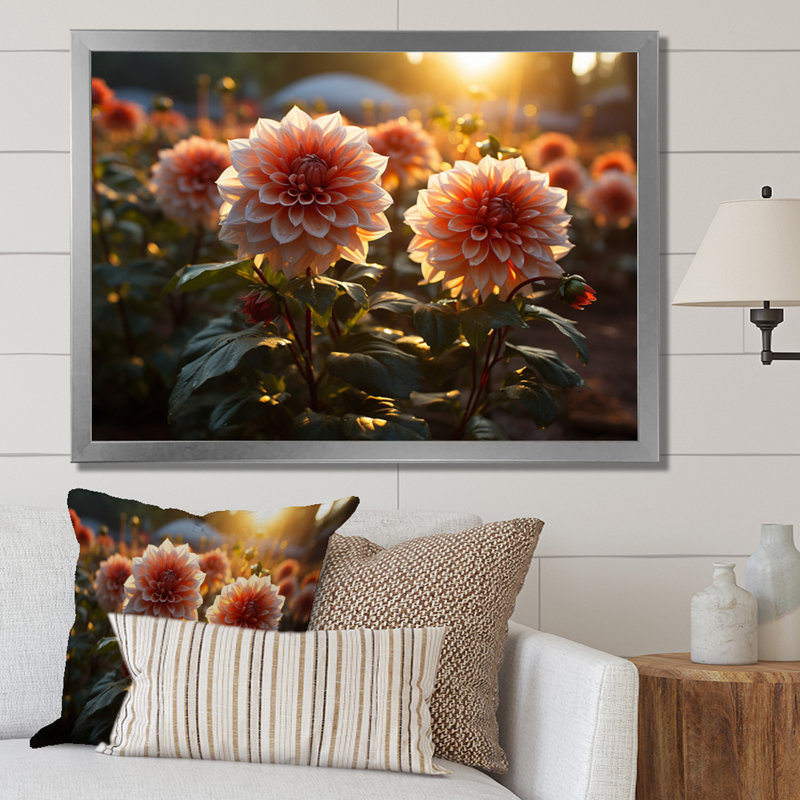 «Poinsettias Field Sunset», reproduction sur toile, H 12 po x l 20 po x P 1 po, Cadre simple gris