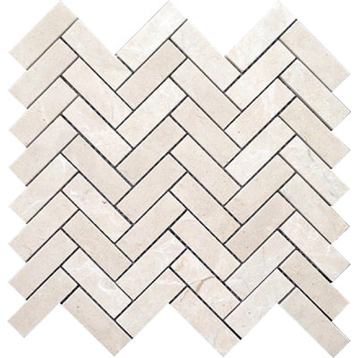 11.9 x 12.8 Crema Marfil Herringbone Polished Marble Mosaic Tile
