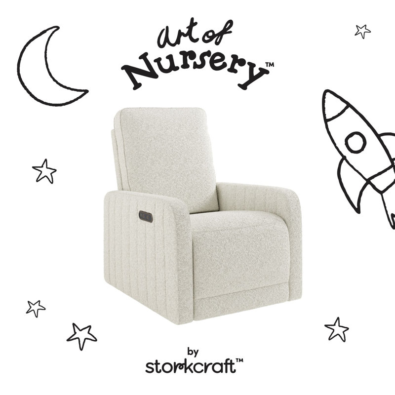 Kyoto Deluxe Nursery Power Recliner Swivel Glider with Dual USB Charging, Ivory Boucle